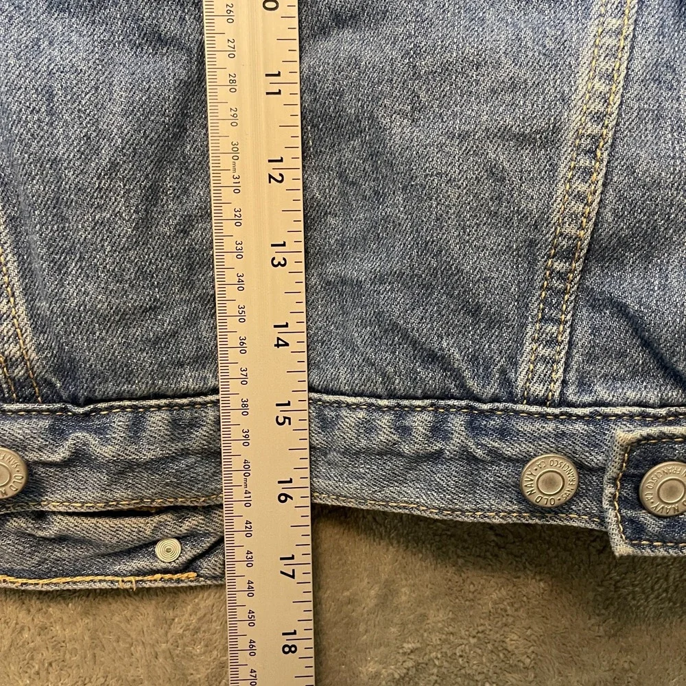 Old Navy Girls 90s Sherpa Lined Jean Trucker Cropped Blue Denim Jacket L 10/12